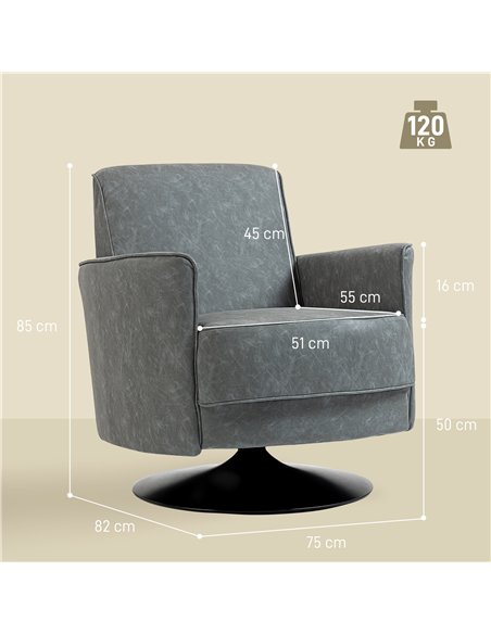 HOMCOM Upholstered Swivel Accent Chair with Thick Padding, Grey - pic 167070 | FastDaddyshop