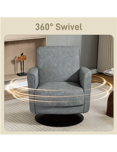 HOMCOM Upholstered Swivel Accent Chair with Thick Padding, Grey