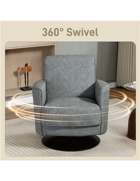 HOMCOM Upholstered Swivel Accent Chair with Thick Padding, Grey - pic 167071 | FastDaddyshop