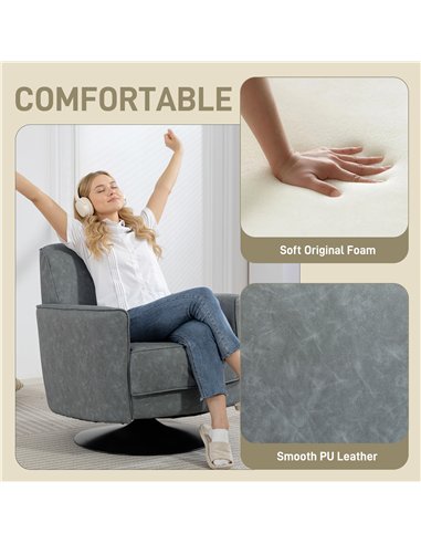 HOMCOM Upholstered Swivel Accent Chair with Thick Padding, Grey