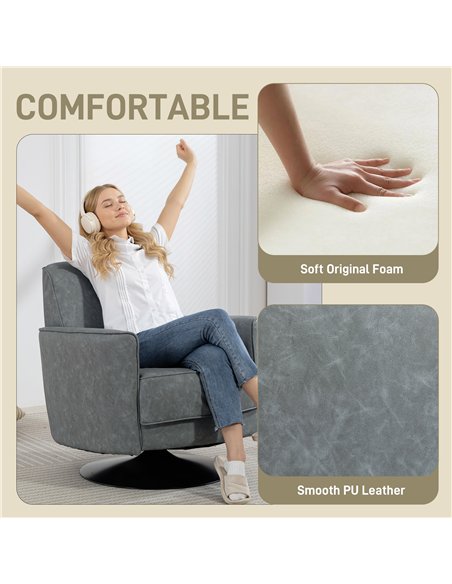 HOMCOM Upholstered Swivel Accent Chair with Thick Padding, Grey - pic 167072 | FastDaddyshop