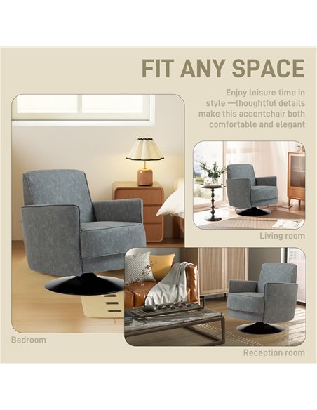 HOMCOM Upholstered Swivel Accent Chair with Thick Padding, Grey - pic 167073 | FastDaddyshop