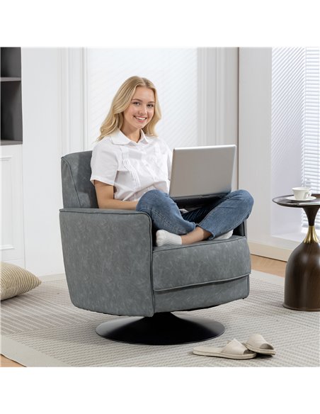 HOMCOM Upholstered Swivel Accent Chair with Thick Padding, Grey - pic 167074 | FastDaddyshop