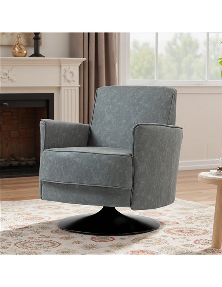 HOMCOM Upholstered Swivel Accent Chair with Thick Padding, Grey - pic 167075 | FastDaddyshop