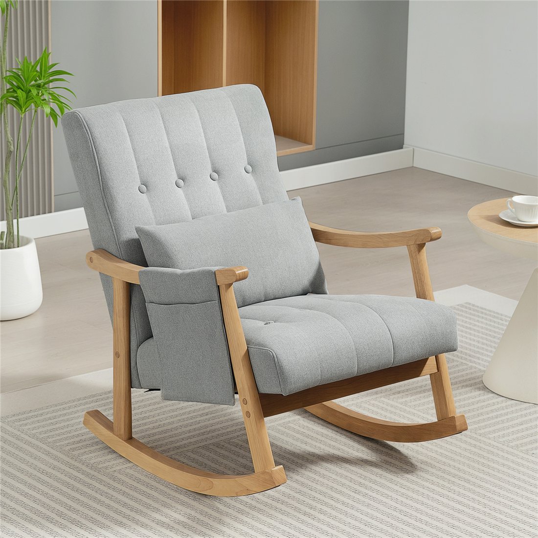 HOMCOM Wood Frame Rocking Accent Chair Light Grey 83B-571V70LG pic1