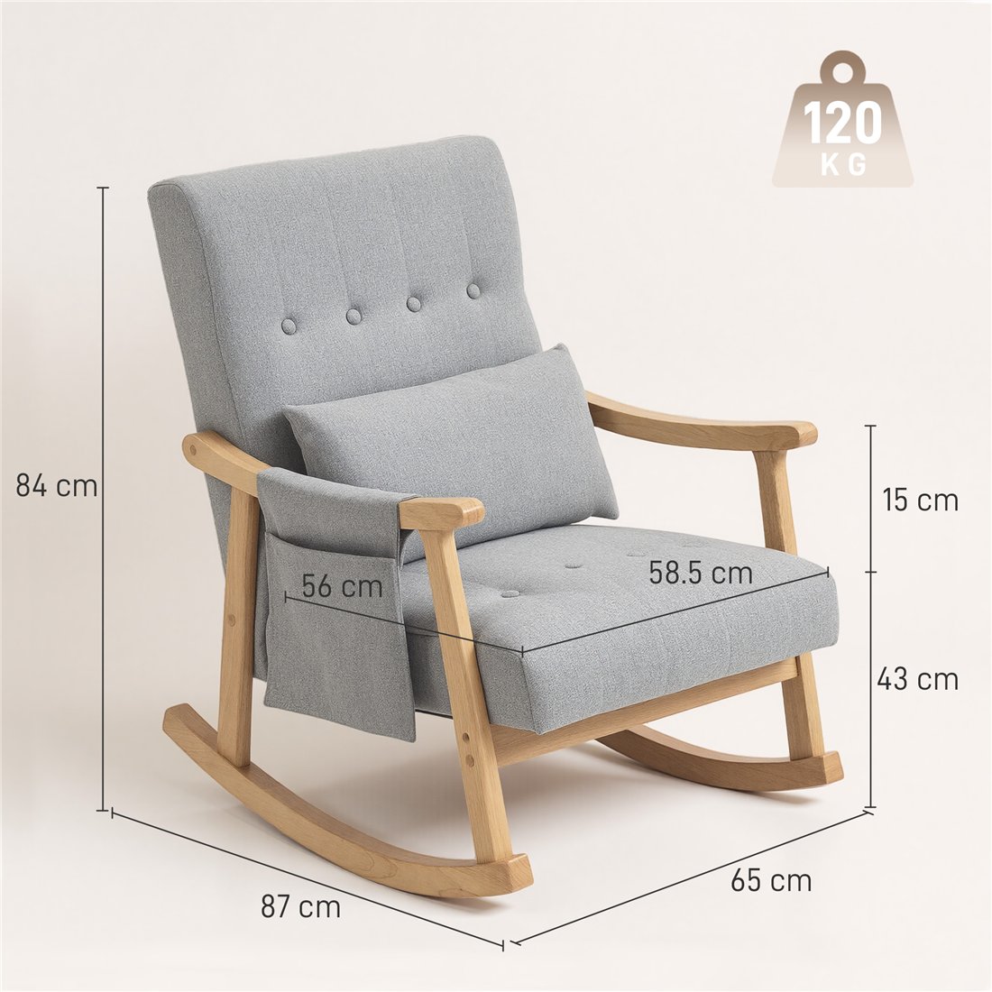 HOMCOM Wood Frame Rocking Accent Chair Light Grey 83B-571V70LG pic2
