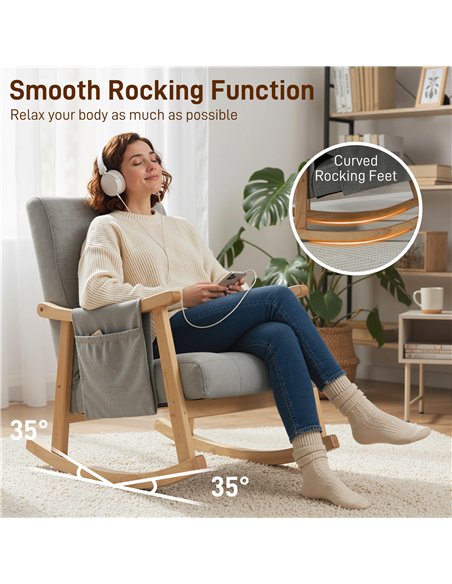 HOMCOM Wood Frame Rocking Accent Chair - Light Grey - pic 167080 | FastDaddyshop