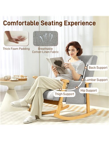 HOMCOM Wood Frame Rocking Accent Chair - Light Grey
