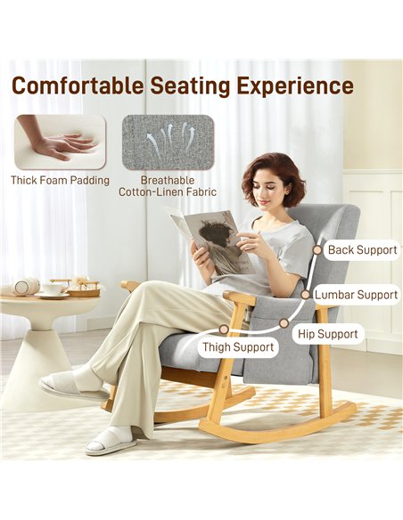 HOMCOM Wood Frame Rocking Accent Chair - Light Grey - pic 167081 | FastDaddyshop