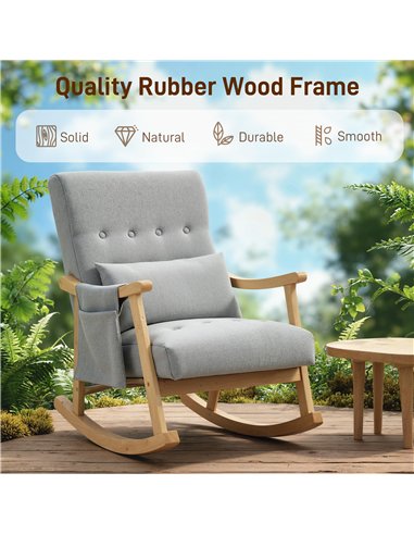 HOMCOM Wood Frame Rocking Accent Chair - Light Grey