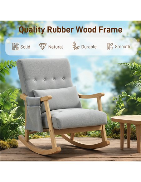 HOMCOM Wood Frame Rocking Accent Chair - Light Grey - pic 167083 | FastDaddyshop