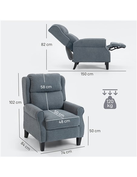 HOMCOM Recliner Armchair with Extended Leg Rest - Grey - pic 167088 | FastDaddyshop