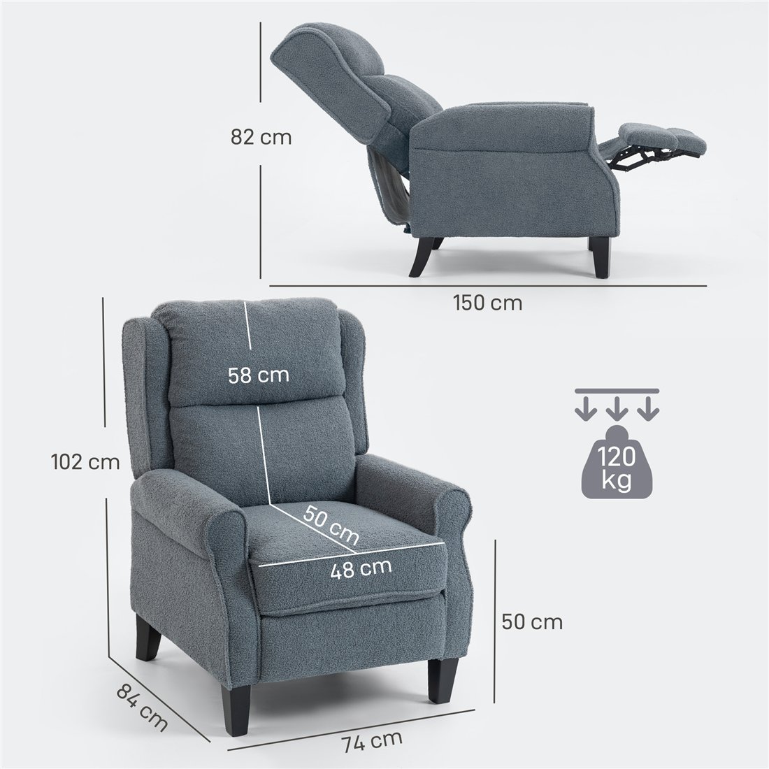 HOMCOM Recliner Armchair with Extended Leg Rest Grey 83B-604V70GY pic2