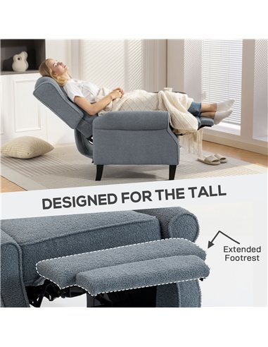 HOMCOM Recliner Armchair with Extended Leg Rest - Grey