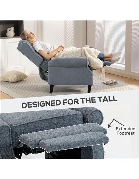 HOMCOM Recliner Armchair with Extended Leg Rest - Grey - pic 167092 | FastDaddyshop