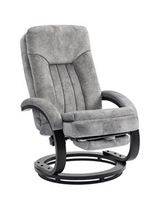 HOMCOM Swivel Recliner Chair with Footrest, Manual Recliner Armchair with Wooden Base, Plush Velvet Upholstered Reclining Chair 