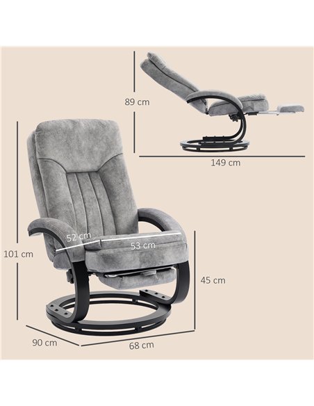 HOMCOM Swivel Recliner Chair with Footrest, Manual Recliner Armchair with Wooden Base, Plush Velvet Upholstered Reclining Chair  - pic 167097 | FastDaddyshop