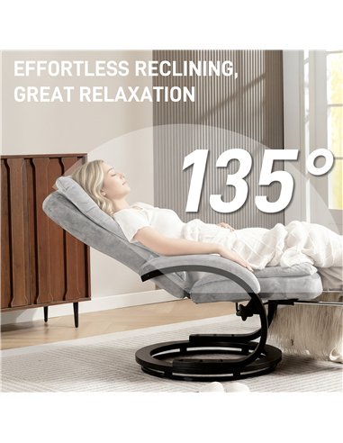HOMCOM Swivel Recliner Chair with Footrest, Manual Recliner Armchair with Wooden Base, Plush Velvet Upholstered Reclining Chair 
