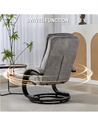 HOMCOM Swivel Recliner Chair with Footrest, Manual Recliner Armchair with Wooden Base, Plush Velvet Upholstered Reclining Chair 