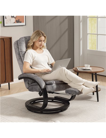 HOMCOM Swivel Recliner Chair with Footrest, Manual Recliner Armchair with Wooden Base, Plush Velvet Upholstered Reclining Chair  - pic 167101 | FastDaddyshop