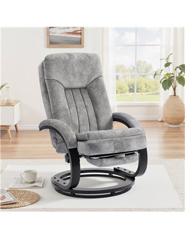HOMCOM Swivel Recliner Chair with Footrest, Manual Recliner Armchair with Wooden Base, Plush Velvet Upholstered Reclining Chair 