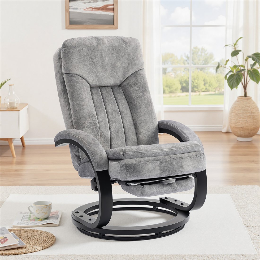 HOMCOM Grey Velvet Swivel Recliner Chair with Footrest 83B-596V70GY pic1