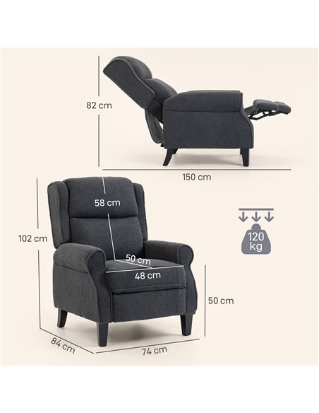 HOMCOM 132° Recliner Armchair, with Extended Footrest - Dark Grey - pic 167106 | FastDaddyshop