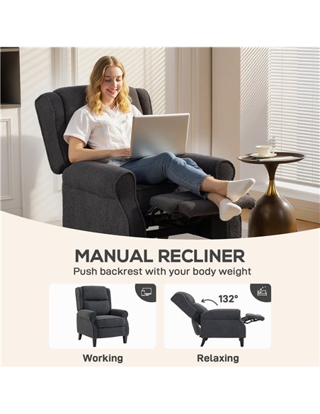 HOMCOM 132° Recliner Armchair, with Extended Footrest - Dark Grey - pic 167107 | FastDaddyshop