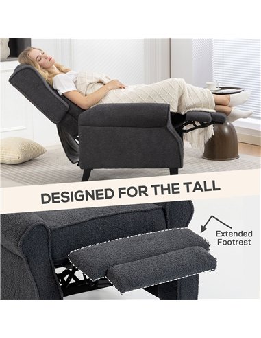 HOMCOM 132° Recliner Armchair, with Extended Footrest - Dark Grey