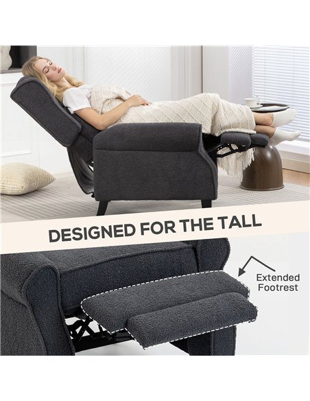 HOMCOM 132° Recliner Armchair, with Extended Footrest - Dark Grey - pic 167110 | FastDaddyshop