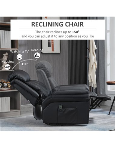 HOMCOM Power Lift Chair Recliner for Elderly, Electric Recliner Chair, Overstuffed Faux Leather Riser and Reclining Armchair wit