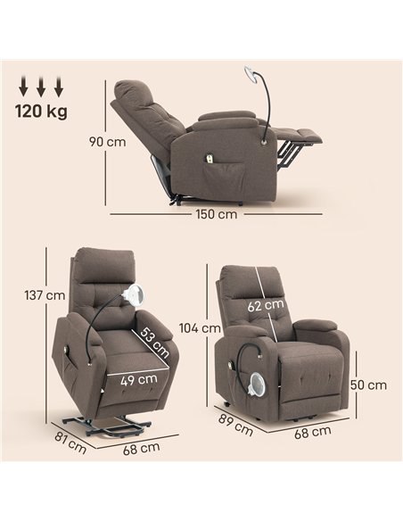 HOMCOM Electric Rise/Recline Armchair, with Reading Light - Brown - pic 167133 | FastDaddyshop