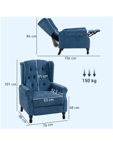 HOMCOM 150° Reclining Vintage Armchair, with footrest, Royal Blue