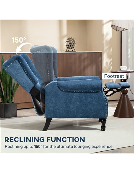HOMCOM 150° Reclining Vintage Armchair, with footrest, Royal Blue - pic 167143 | FastDaddyshop