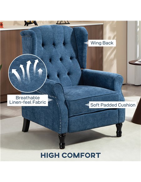 HOMCOM 150° Reclining Vintage Armchair, with footrest, Royal Blue - pic 167144 | FastDaddyshop