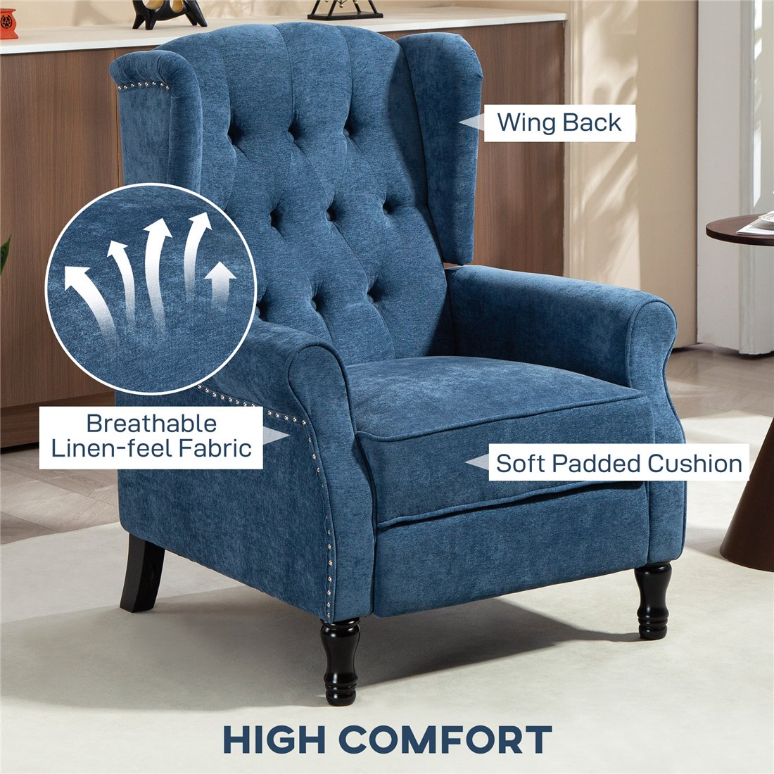HOMCOM 150° Reclining Vintage Armchair with Footrest Royal Blue 833-677V72BU pic1