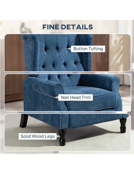 HOMCOM 150° Reclining Vintage Armchair, with footrest, Royal Blue - pic 167145 | FastDaddyshop