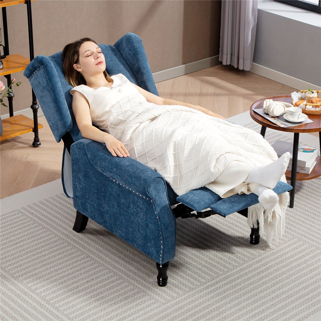 HOMCOM 150° Reclining Vintage Armchair with Footrest Royal Blue 833-677V72BU pic2