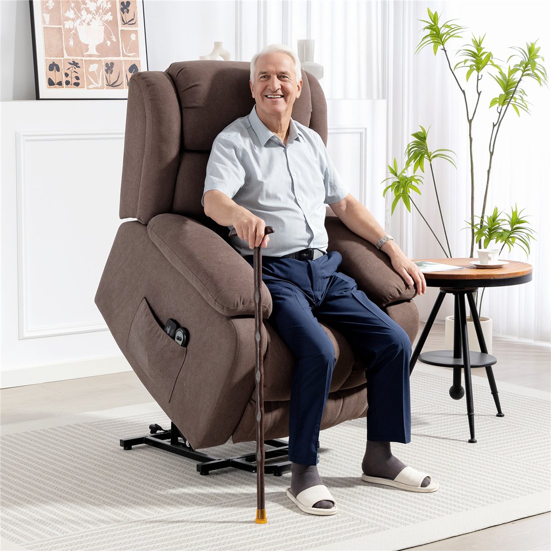 HOMCOM Eight-Point Massage Electric Lift Chair Dark Brown 713-093V71DR pic1