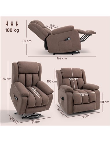 HOMCOM Eight-Point Massage Electric Lift Chair - Dark Brown