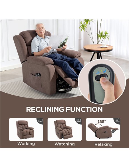 HOMCOM Eight-Point Massage Electric Lift Chair - Dark Brown - pic 167163 | FastDaddyshop