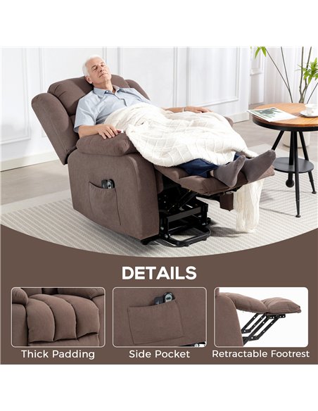 HOMCOM Eight-Point Massage Electric Lift Chair - Dark Brown - pic 167165 | FastDaddyshop