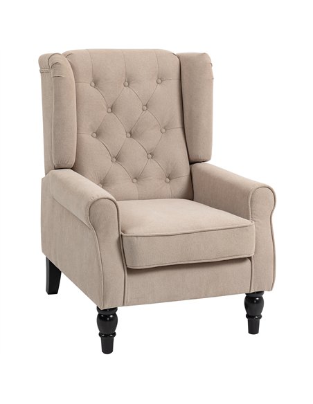 HOMCOM Wingback Accent Chair, Retro Upholstered Button Tufted Occasional Chair for Living Room and Bedroom, Beige - pic 167176 | FastDaddyshop
