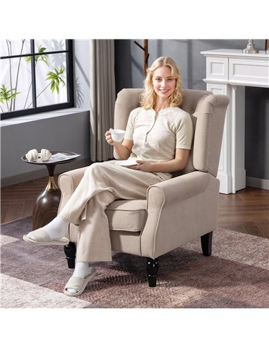 HOMCOM Wingback Accent Chair, Retro Upholstered Button Tufted Occasional Chair for Living Room and Bedroom, Beige