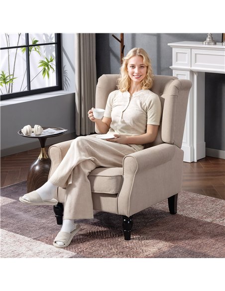 HOMCOM Wingback Accent Chair, Retro Upholstered Button Tufted Occasional Chair for Living Room and Bedroom, Beige - pic 167177 | FastDaddyshop