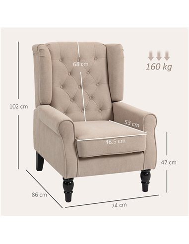 HOMCOM Wingback Accent Chair, Retro Upholstered Button Tufted Occasional Chair for Living Room and Bedroom, Beige
