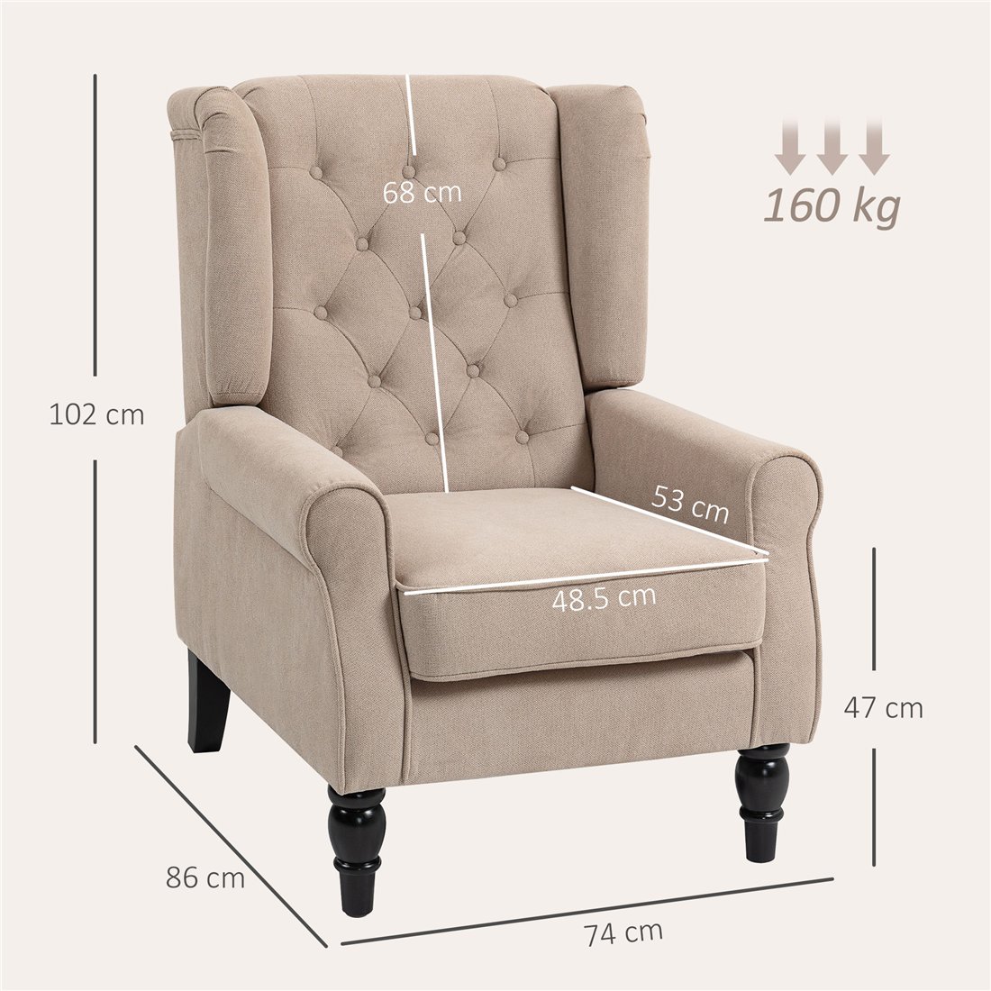 HOMCOM Retro Wingback Accent Chair Beige 833-695V74BG pic2