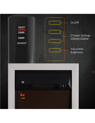 Homcom Contemporary Electric Fireplace with Glass View, LED Lighting, Remote Control, 1000W/2000W