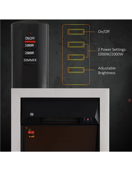 Homcom Contemporary Electric Fireplace with Glass View, LED Lighting, Remote Control, 1000W/2000W - pic 16718 | FastDaddyshop