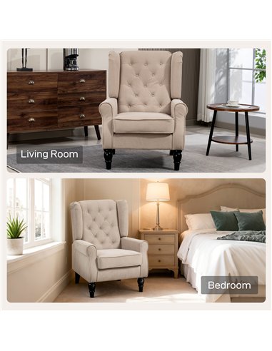 HOMCOM Wingback Accent Chair, Retro Upholstered Button Tufted Occasional Chair for Living Room and Bedroom, Beige